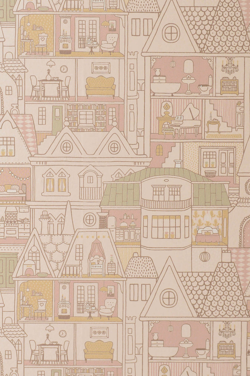 media image for Dollhouse Sunny Pink Wallpaper by Majvillan 234
