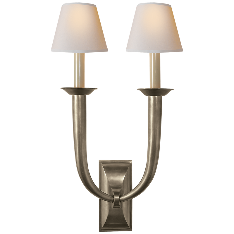 media image for french deco horn double sconce with natural paper shades by studio vc 1 289