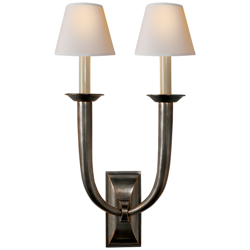 media image for french deco horn double sconce with natural paper shades by studio vc 2 290