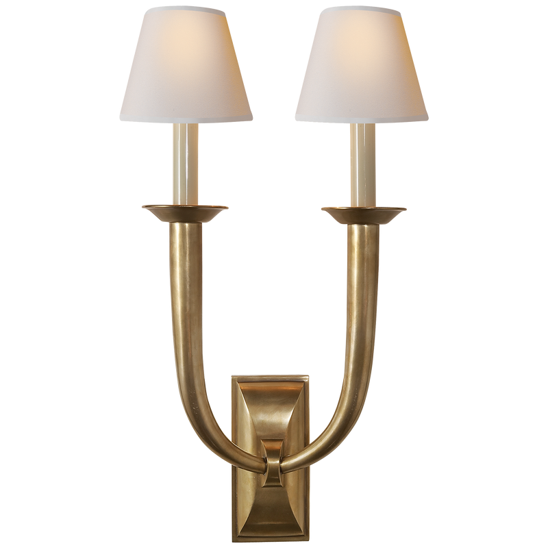 media image for french deco horn double sconce with natural paper shades by studio vc 3 282