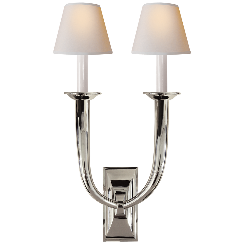 media image for french deco horn double sconce with natural paper shades by studio vc 4 219