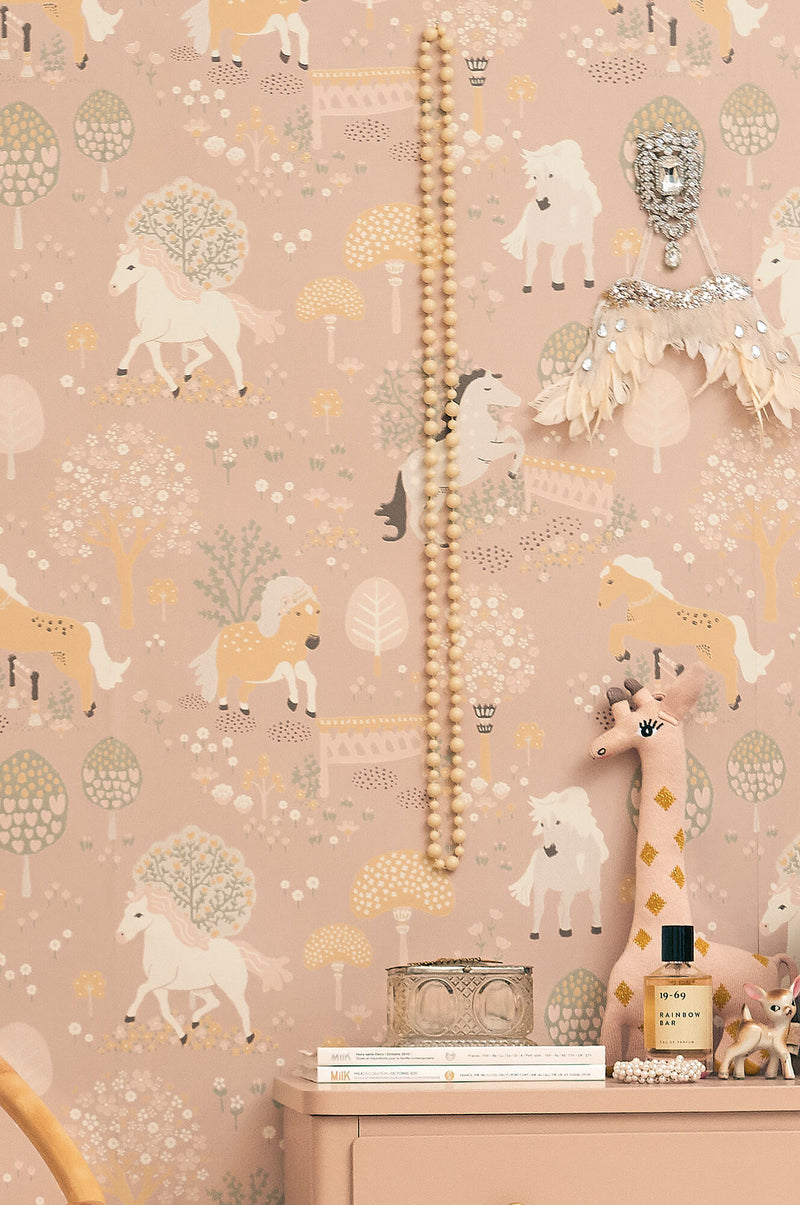 media image for My Sweet Pony Wallpaper in Dreamy Pink 22