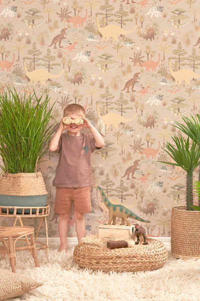 product image for Dinosaur Vibes Wallpaper in Sandy Beige 99