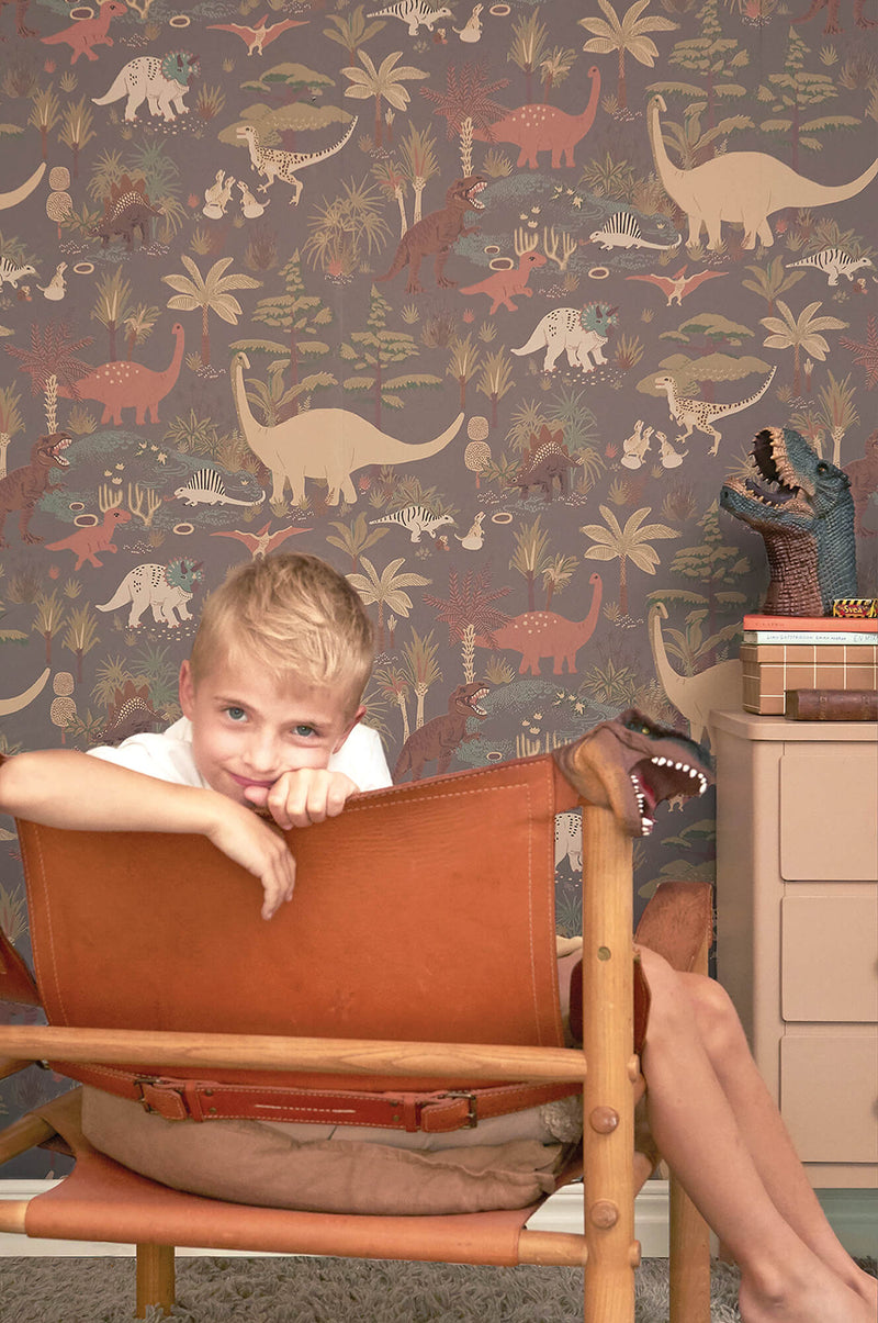 media image for Dinosaur Vibes Wallpaper in Evening Grey 287