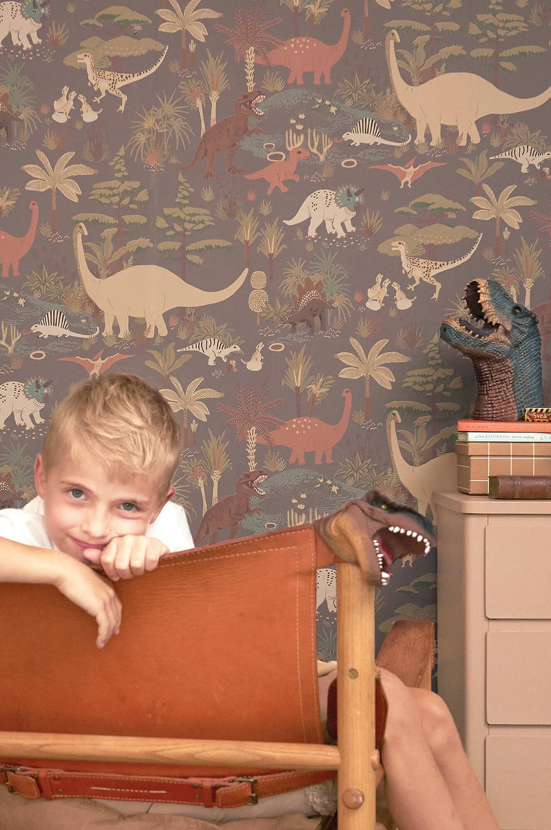 media image for Dinosaur Vibes Wallpaper in Evening Grey 280
