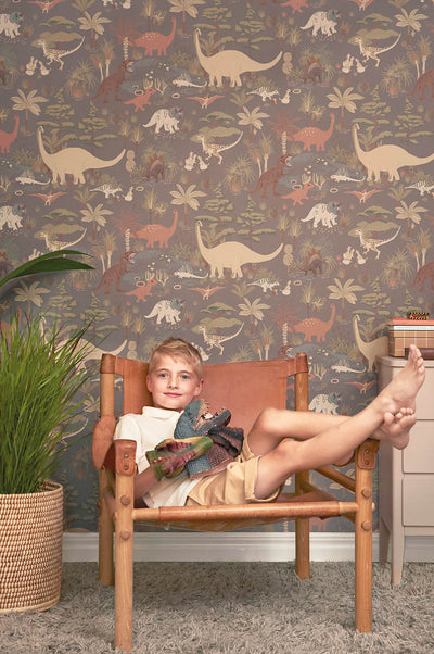 product image for Dinosaur Vibes Wallpaper in Evening Grey 63