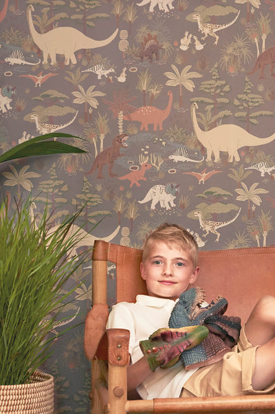 product image for Dinosaur Vibes Wallpaper in Evening Grey 43