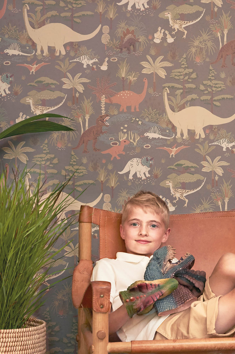media image for Dinosaur Vibes Wallpaper in Evening Grey 283