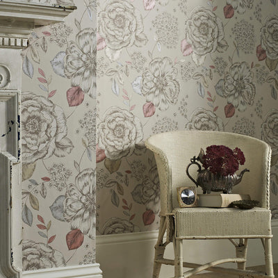 product image for Botanical Floral Bold Wallpaper in Cream/Rose/Blue 81