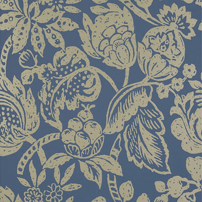 product image of Tropical Floral Large Textured Wallpaper in Gold/Blue 59