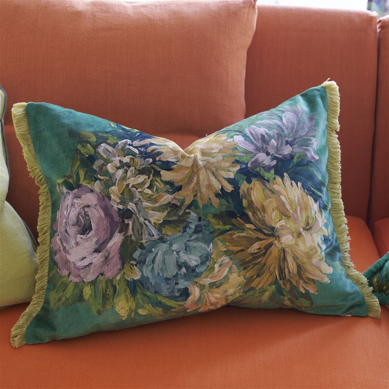 media image for Fleurs D Artistes Velours Vintage Green Cushion By Designers Guild Ccdg1461 4 283