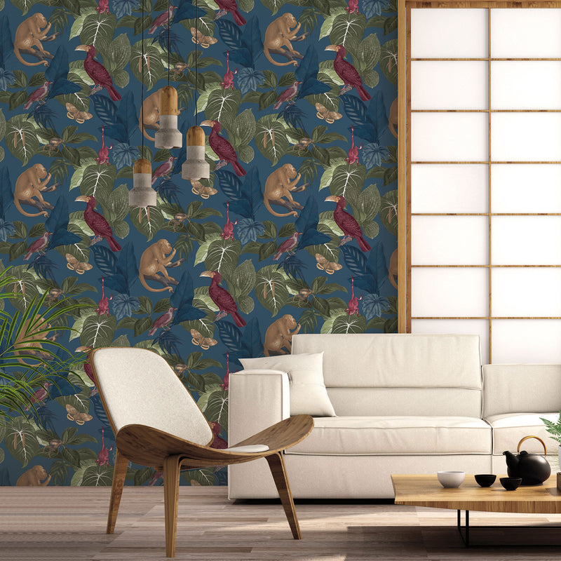 media image for Tropical Life Blue Wallpaper from the Into the Wild Collection by Galerie Wallcoverings 220