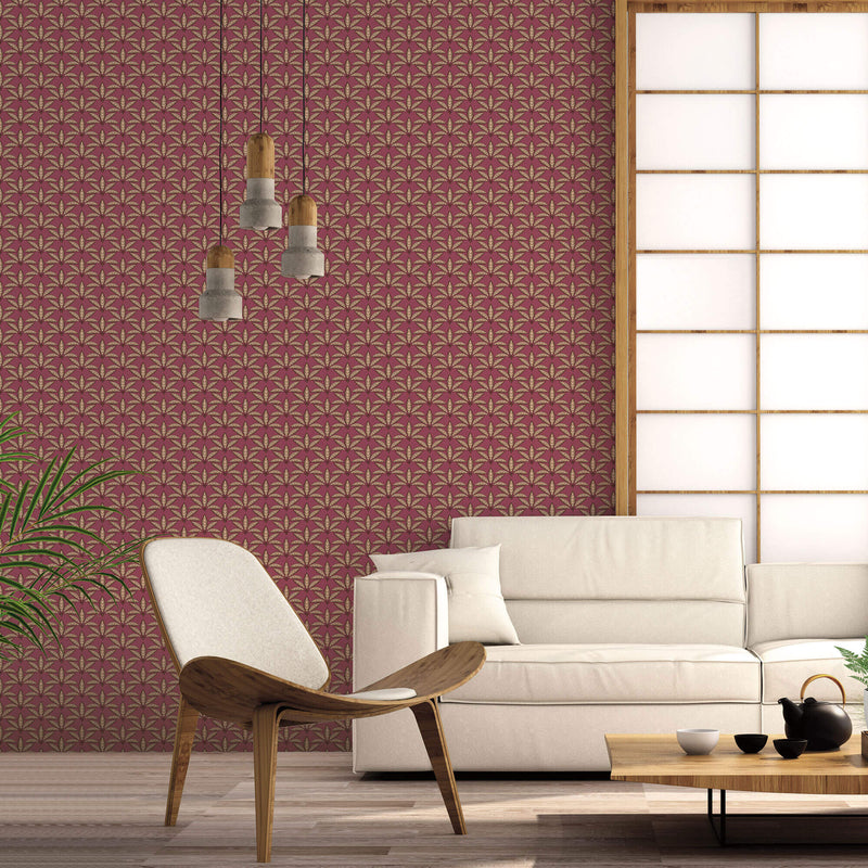 media image for Leaf Motif Red/Gold Wallpaper from the Into the Wild Collection by Galerie Wallcoverings 290
