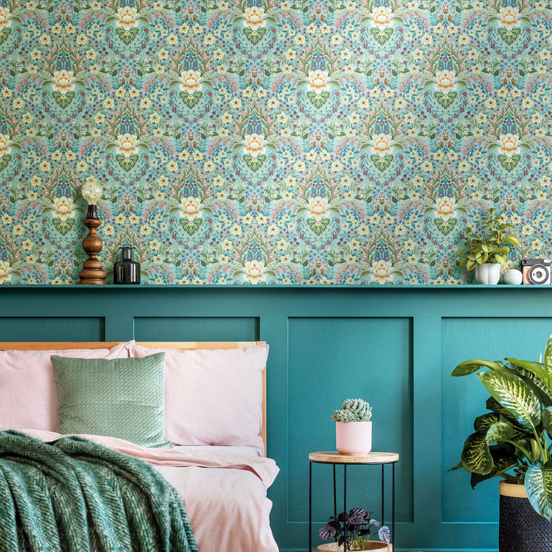 media image for Floral Damask Blue Wallpaper from the Into the Wild Collection by Galerie Wallcoverings 232