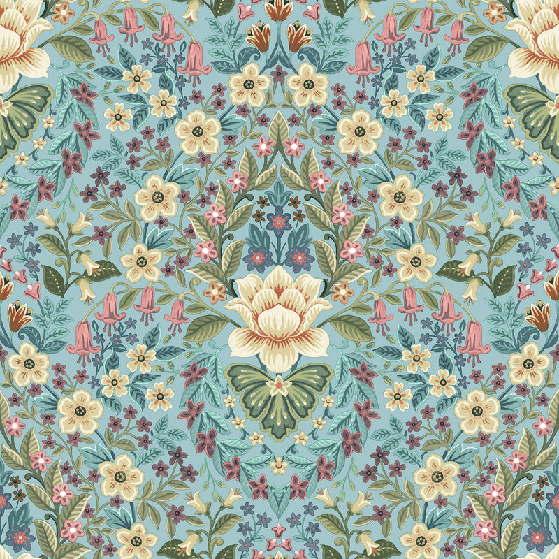 media image for Floral Damask Blue Wallpaper from the Into the Wild Collection by Galerie Wallcoverings 263
