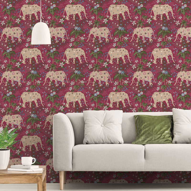 media image for Elephant Red Wallpaper from the Into the Wild Collection by Galerie Wallcoverings 297