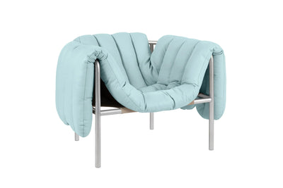 product image for Puffy Light Blue Leather Lounge Chair 3 5