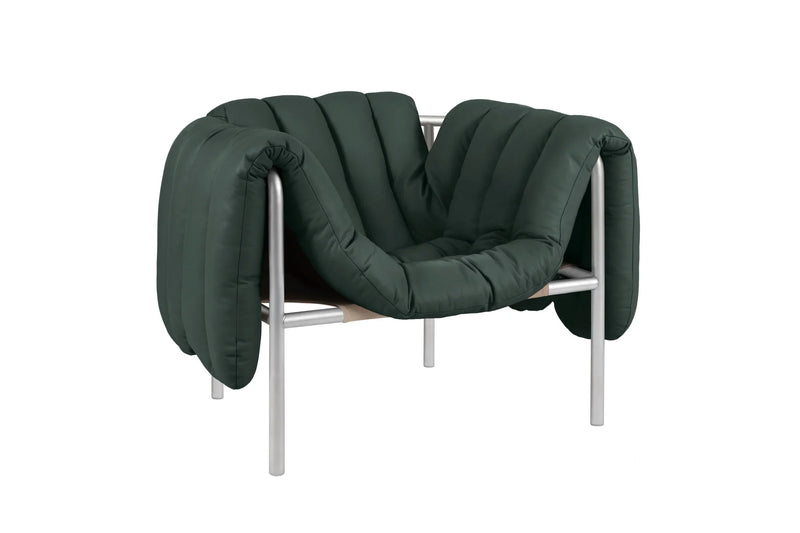 media image for Puffy Dark Green Leather Lounge Chair 3 272