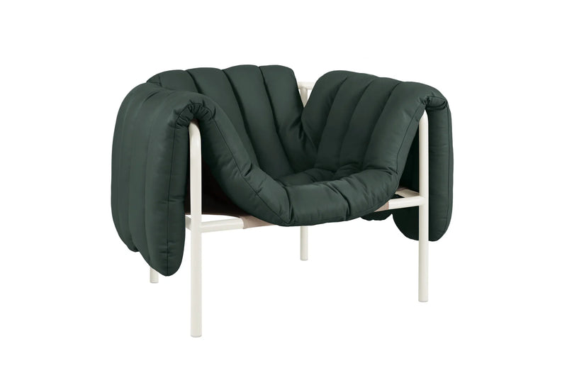 media image for Puffy Dark Green Leather Lounge Chair 2 248
