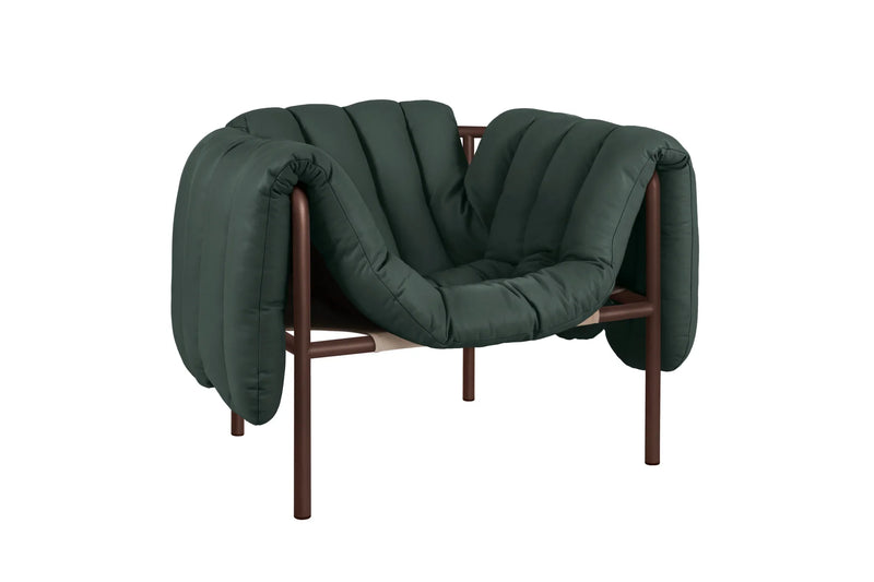 media image for Puffy Dark Green Leather Lounge Chair 4 250