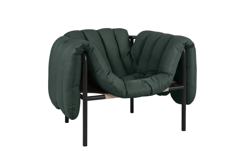 media image for Puffy Dark Green Leather Lounge Chair 1 25