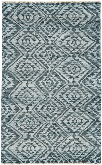 product image of Shadan Hand Knotted Gray and Blue Rug by BD Fine Flatshot Image 1 510