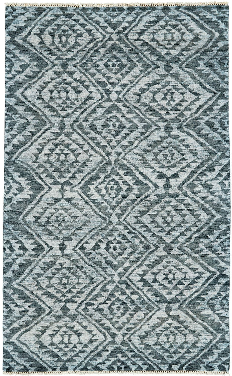 media image for Shadan Hand Knotted Gray and Blue Rug by BD Fine Flatshot Image 1 213