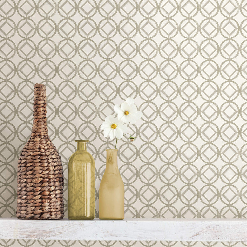 media image for Geometric Diamond in Circle Wallpaper in Taupe/Ivory 283