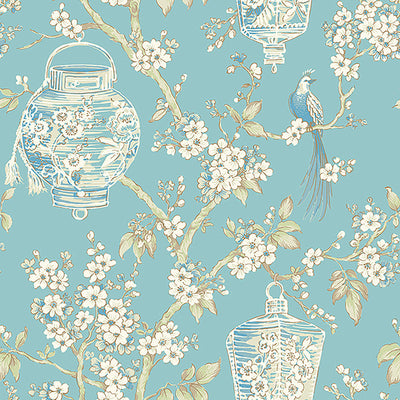 product image of Eastern Flare Magnolia & Birds Wallpaper in Pale Green 513