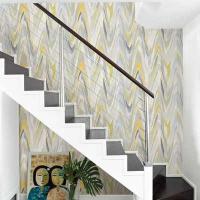 product image for Wave Abstract Wallpaper in Multi Yellow 51