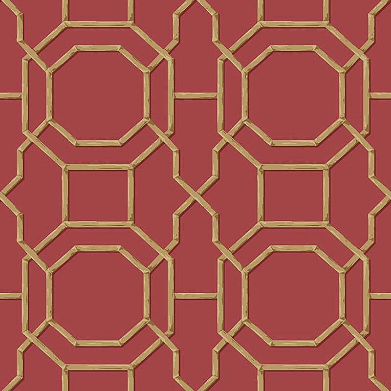media image for Geometric Traditional Eastern Wallpaper in Gold/Red 22