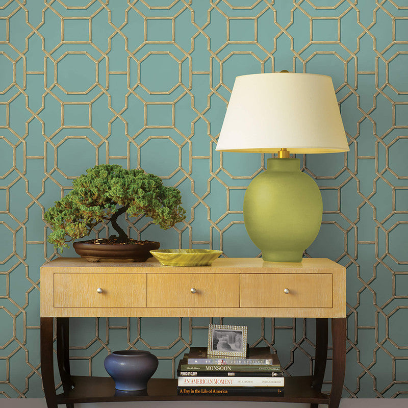 media image for Geometric Traditional Eastern Wallpaper in Gold/Blue 247