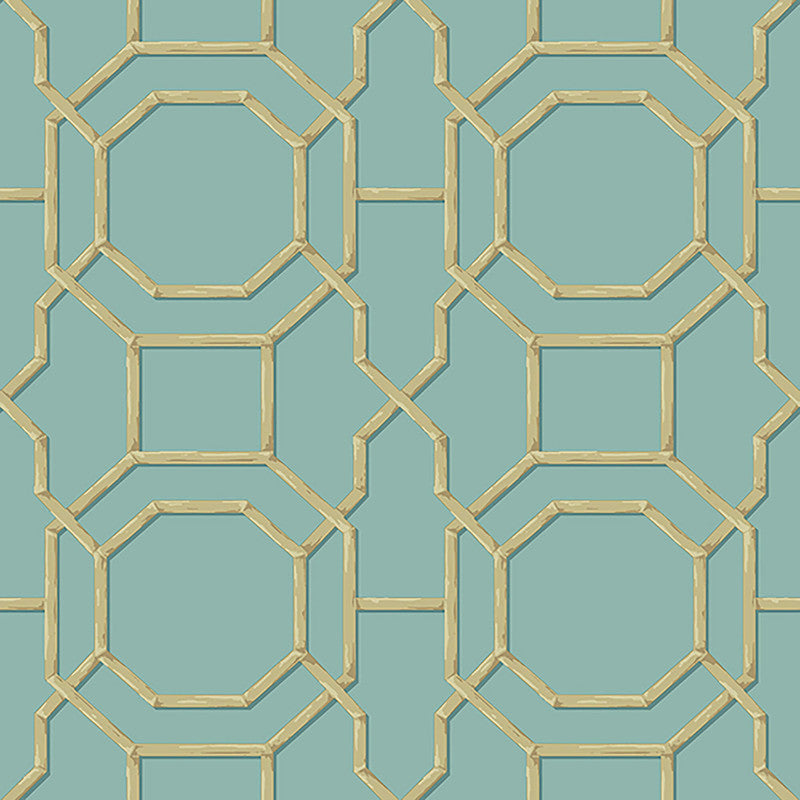 media image for Geometric Traditional Eastern Wallpaper in Gold/Blue 215