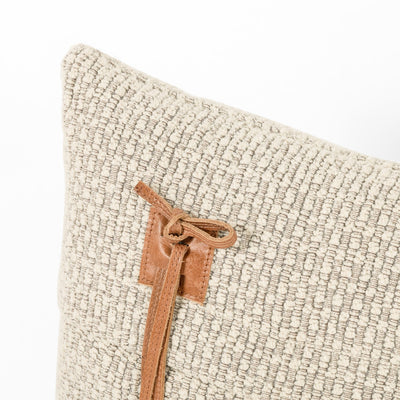 product image for leather tie pillow in oatmeal by bd studio 4 12