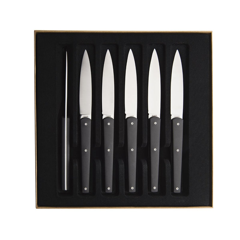 media image for Mirror Mirage Gift Box Set of 6 Steak Knives in Anthracite by Degrenne Paris 266