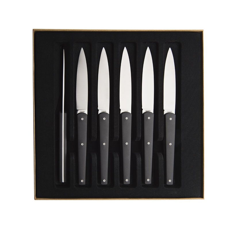media image for Mirror Mirage Gift Box Set of 6 Steak Knives in Anthracite by Degrenne Paris 271