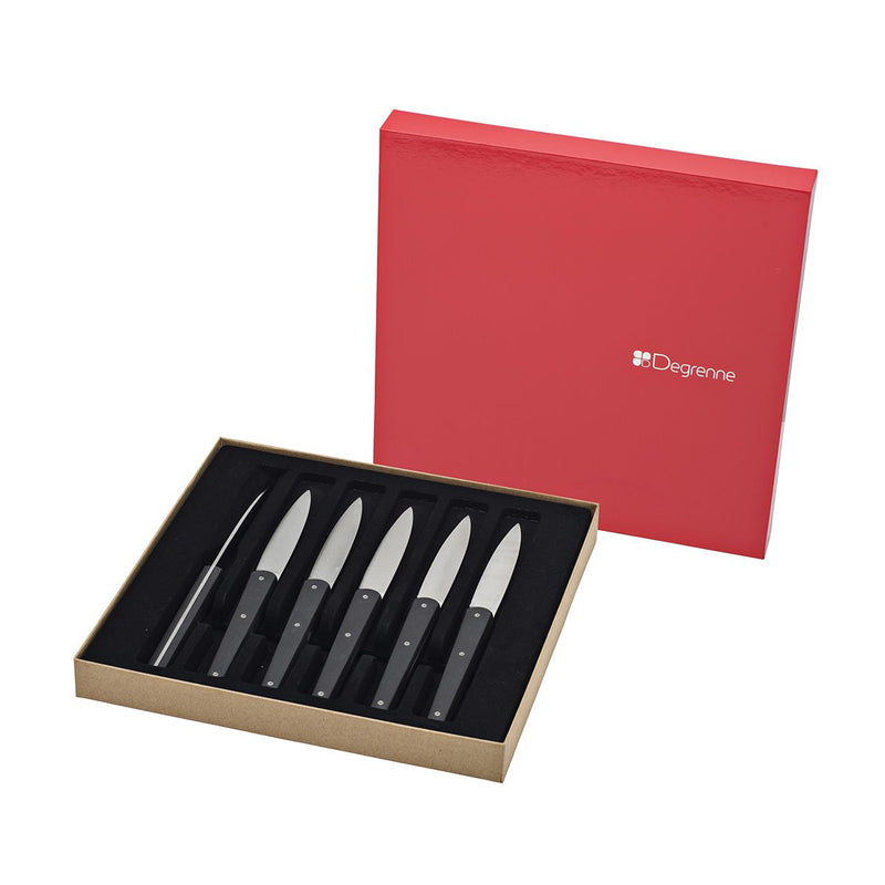media image for Mirror Mirage Gift Box Set of 6 Steak Knives in Anthracite by Degrenne Paris 224