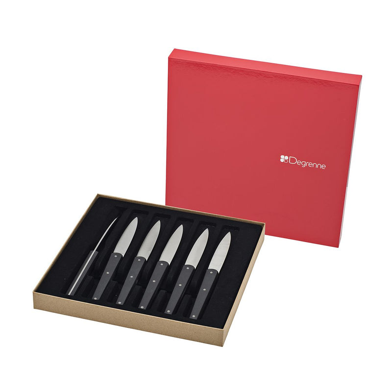 media image for Mirror Mirage Gift Box Set of 6 Steak Knives in Anthracite by Degrenne Paris 265