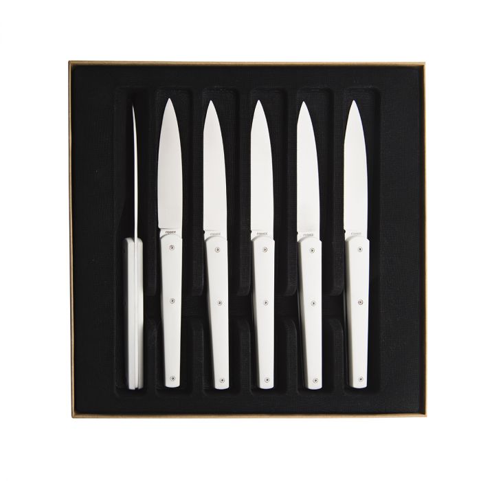 media image for Mirror Mirage Gift Box of 6 Table Steak Knives in White by Degrenne Paris 29