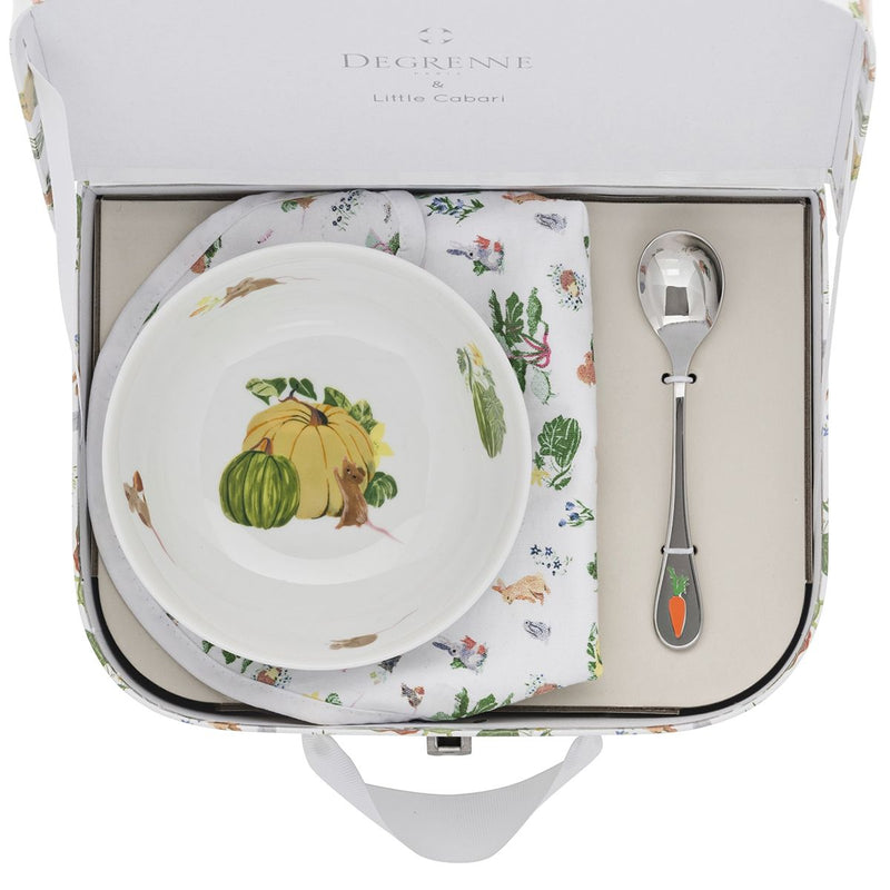 media image for Friends of the Vegetable Garden Suitcase & Fruit Bowl Set with Bib by Degrenne Paris 268