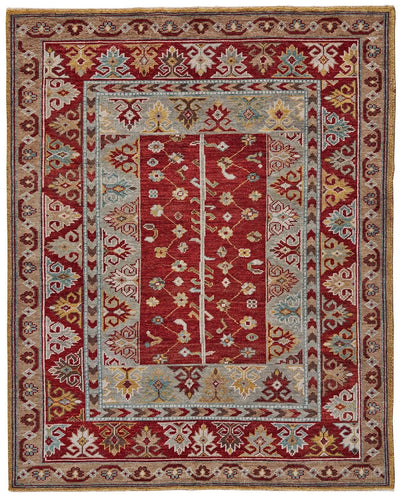 product image for Bashyr Hand Knotted Red and Blue Rug by BD Fine Flatshot Image 1 81