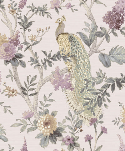 product image of Pavone Platino Grey/Pink Wallpaper from Cottage Chic Collection by Galerie Wallcoverings 525