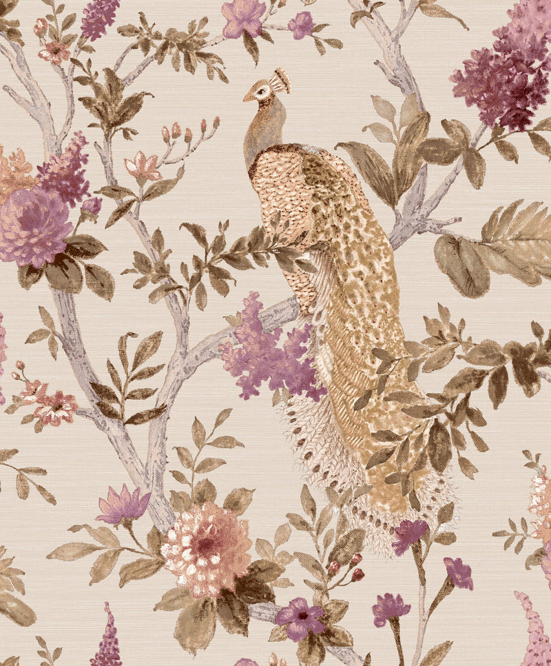 media image for Pavone Platino Pink/Beige Wallpaper from Cottage Chic Collection by Galerie Wallcoverings 261