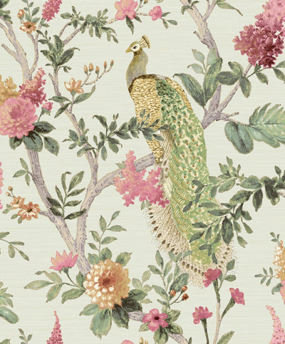 product image of Pavone Platino Pink/Green Wallpaper from Cottage Chic Collection by Galerie Wallcoverings 548