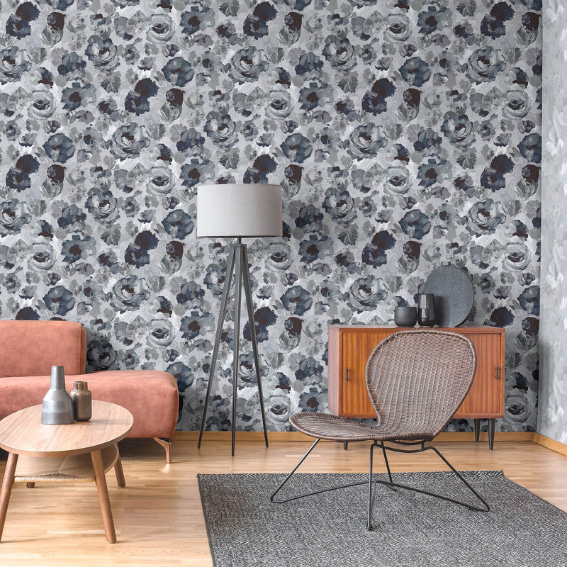 media image for Paeonia Wallpaper in Navy Ash  278