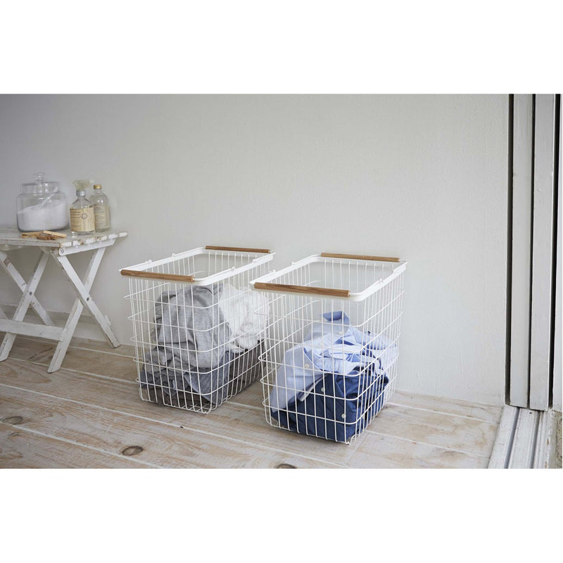 media image for Tosca Wire Laundry Basket - White Steel - Large by Yamazaki 212