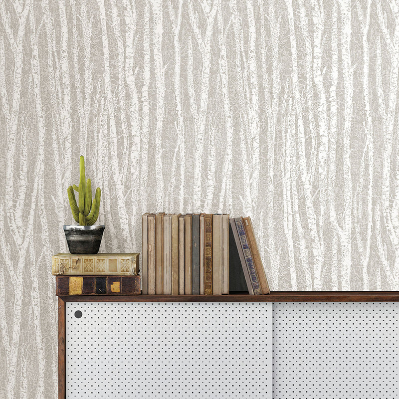 media image for Toyon Taupe Birch Tree Wallpaper from the Nature by Advantage Collection by Brewster Home Fashions 224