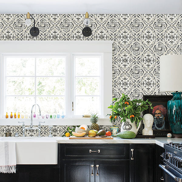 Shop Sonoma Charcoal Spanish Tile Wallpaper Burke Decor