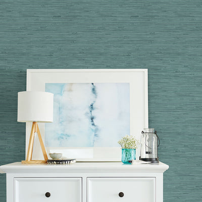 product image for Fiber Teal Faux Grasscloth Wallpaper 37