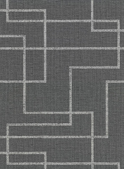 product image of Clarendon Charcoal Geometric Faux Grasscloth Wallpaper from the Main Street Collection by Brewster 534